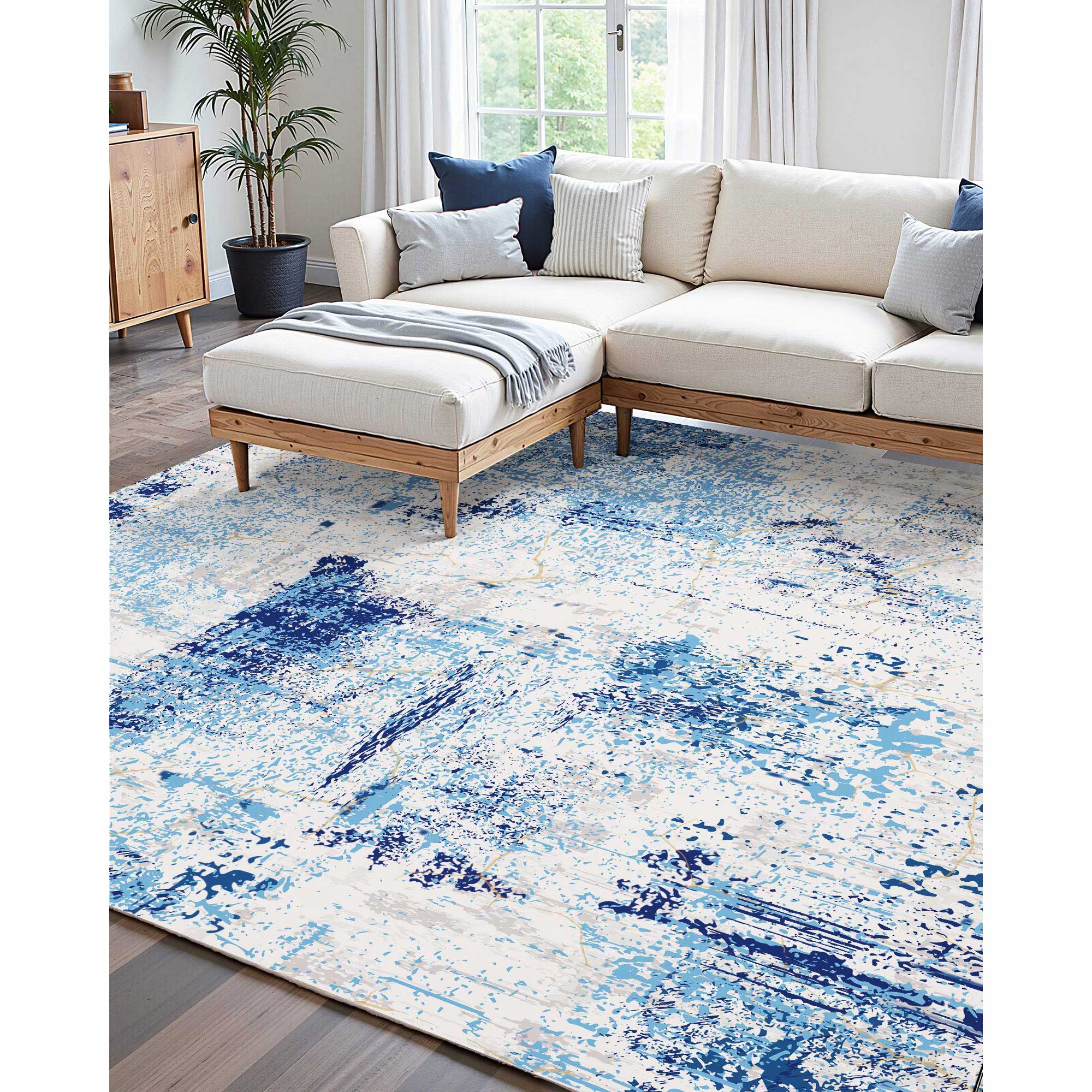 Large Area Rug 5 X 7 Ft Anti-Skid And Tear-Resistant Floor Mat Modern Blue_maomaolike.com